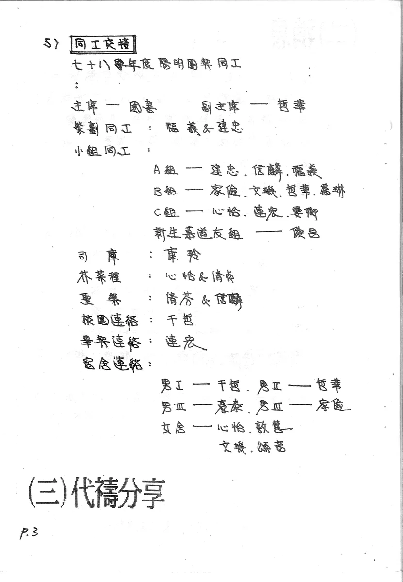 七十八學年度陽明團契同工