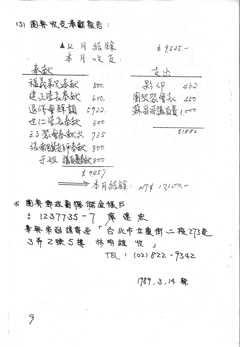 團契收支奉獻報告