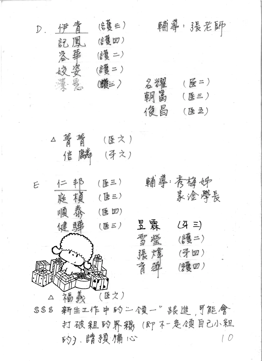 新生工作同工名單