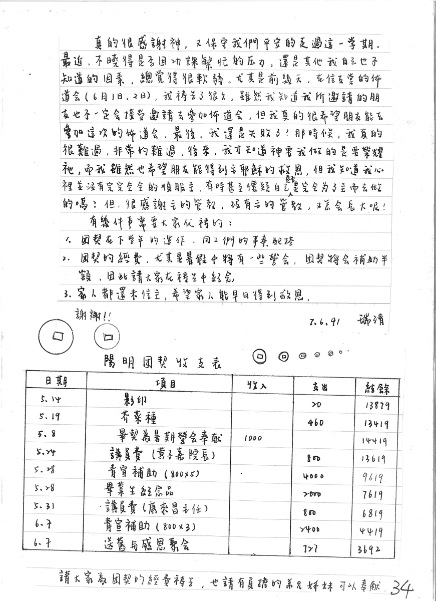 團契近況與收支報告