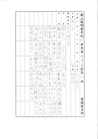 國立陽明醫學院 80學年度 信望愛社 第一次 會議簽名冊
