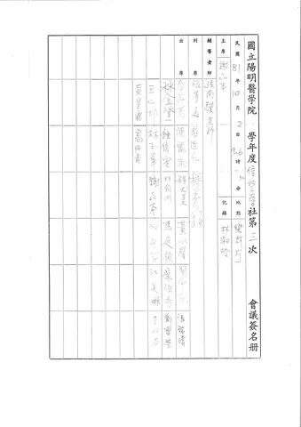 國立陽明醫學院 學年度信望愛社第三次會議簽名册