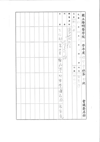 國立陽明醫學院 81 學年度 信望愛社 第四次 會議簽名册