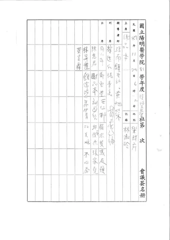 國立陽明醫學院 81 學年度信望愛社第 一 次 會議簽名册