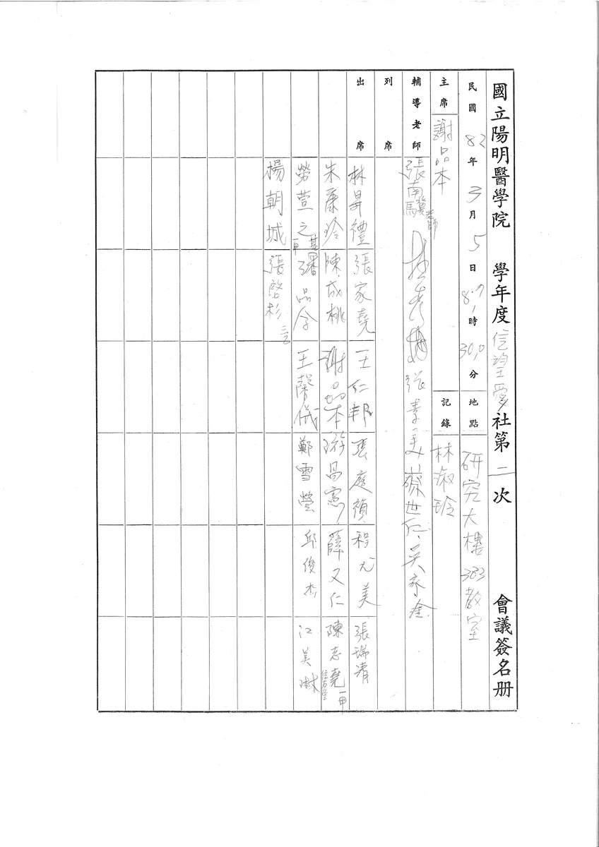 國立陽明醫學院 學年度信望愛社第二次會議簽名册