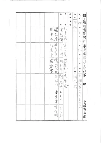 國立陽明醫學院 81 學年度 信、望、愛社 第 一 次 會議簽名册