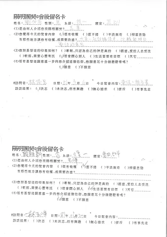 陽明團契會後留名卡